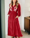 Floral Embroidered Long Sleeve Tiered Maxi Dress