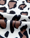 Leopard Waffle Knit Patchwork Zip Up Hoodie