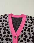 Leopard Colorblock Button Down Oversize Cardigan