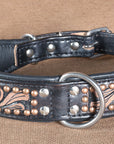Hilason Heavy Duty Genuine Leather Dog Collar Floral Carving Dark Large