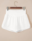 Solid Ribbed Patchwork High Waist Athletic Shorts