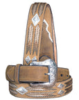 Nocona Leather Mens Belt Lacing Design Silver Diamond Conchos Brown