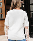 Lace Patchwork Sleeve Faux Two-Piece Fuzzy Sweater