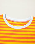 Stripe Contrast Crew Neck Drop Shoulder Tee