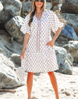 Floral Bubble Sleeve Tie Neck Ruffle Hem Dress