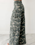 Camo Denim Cargo Wide Leg Pants