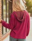 Waffle Patchwork Drop Shoulder Long Sleeve Hooded Top