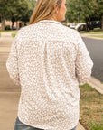 Plus Size Leopard Tab Sleeve V-Neck Top