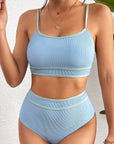 Ribbed Contrast Trim Spaghetti Strap Bikini Set