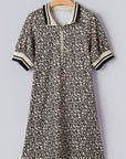 Leopard Stripe Patchwork Zip Collar Mini Dress