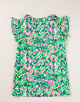 Abstract Ruffle Trim Tied Neck Tank Top