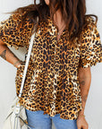 Leopard Short Puff Sleeve Babydoll Top
