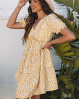 Floral V-Neck Short Sleeve Tiered Mini Dress