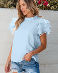 Jessie Layered Ric Rac Cap Sleeve Filled Neck Blouse