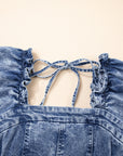 Denim Frilly Square Neck Bustier Puff Sleeve Dress