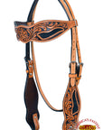 Hilason Western Horse Headstall Bridle American Leather Tan Floral Black
