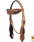 Hilason Western Horse Headstall Bridle American Leather Tan Floral Black