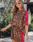 Leopard Contrast Stripe Tee & Shorts Set