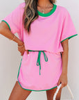 Colorblock Short Sleeve T-Shirt and Skort Set