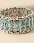 Western Silver Leaf and Bead Fashion Bracelets - Turquoise
