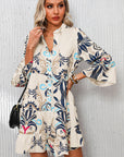 Boho Buttoned V-Neck 3/4 Sleeve Mini Dress
