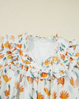 Floral Tied V-Neck Long Sleeve Mini Dress