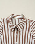Stripe Tie Waist Puff Sleeve Mini Shirt Dress