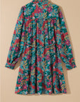 Floral Frilled V-Neck Puff Sleeve Ruffle Shirt Dress