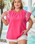 Zara Plus Size Floral Embroidered Flutter Sleeve Blouse