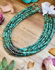 African Turquoise Heishi & Sterling Silver Pearl Necklace