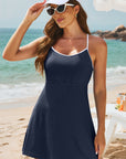 Contrast Trim Ribbed Lined Swim Dress w/ Pockets