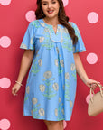 Plus Size Floral Stripe Contrast Short Sleeve Mini Dress
