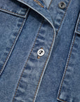 Denim Buttoned Flap Pocket Cuffed Short Sleeve Shirt