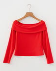 Solid Fold-Over Off-Shoulder Long Sleeve Top