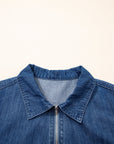 Denim Zip-Up Collar Short Sleeve Mini Dress