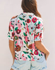 Floral Slit V-Neck Short Sleeve Blouse