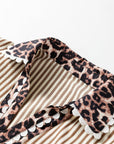Leopard Patchwork Collared V-Neck Puff Sleeve Blouse