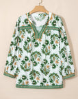 Plus Size Floral Patchwork Tassel Tie Blouse