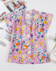 Floral Flutter Sleeve V-Neck Top