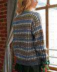 Multicolour Dotty Pattern Knit Button Front V Neck Sweater Cardigan