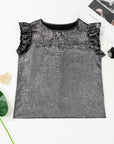Metallic Ruffle Trim Sleeveless Round Neck Top