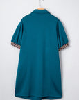 Plus Size Leopard Patchwork Quarter-Zip Collared Dress