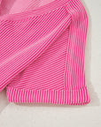 Corded Knit Buttoned V-Neck Short Sleeve Romper