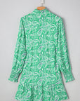 Paisley Button-Front Tied Waist Mini Dress