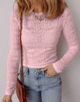 Lace Semi Sheer Long Sleeve Cropped Top