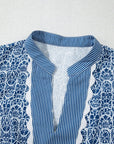 Floral Stripe Contrast Ric-Rac Puff Sleeve Top