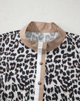 Plus Size Leopard Contrast Trim Half Button Top