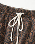 Leopard Denim Drawstring Elastic Waist Skort