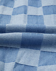 Checker Denim Raw Edge Top