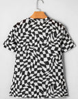 Checker Mesh Mock Neck Short Sleeve T-Shirt